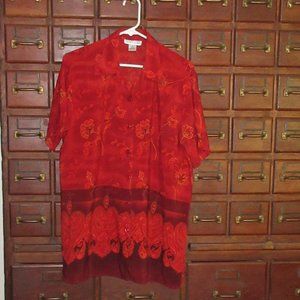 Large Red Short Sleeve Polyester Blouse TRENDY LOOKS